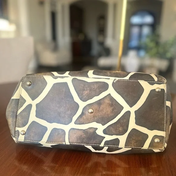 Dooney & Bourke Brown and Cream Giraffe Print Leather Satchel - Picture 3 of 6